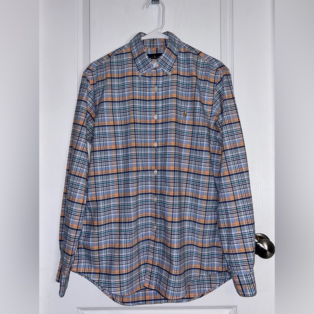 Ralph Lauren Button Dress Shirt Plaid Oxford Club Sz M Preppy Light Academia